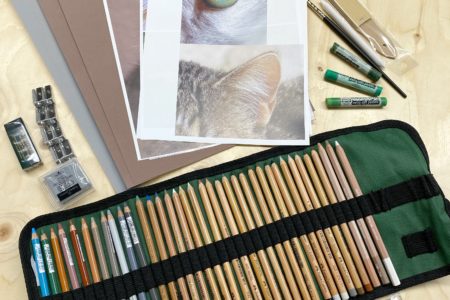 Materialenpakket voor de online kattencursus met pastel